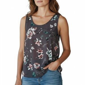 LOFT Gray Floral Sleeveless Tank Top Blouse Womens Size XS